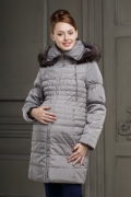 Пальто для беременных Дидилия Виченца (т. бежевый принт, енот) (утеплитель альполюкс до -32, отделка натуральным мехом)
